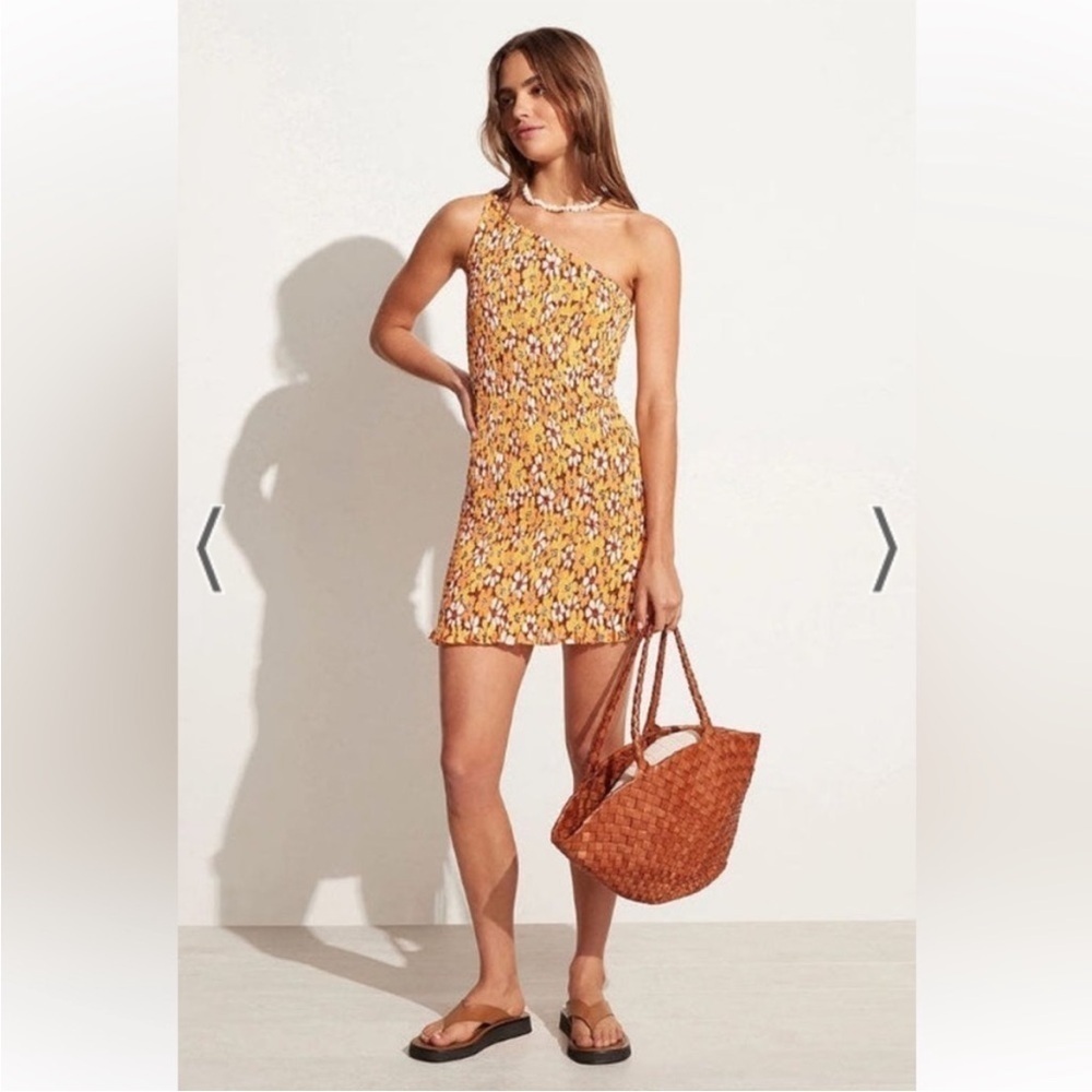 Faithful The Brand Terre Mer One Shoulder Floral Orange Mini Dress Size 4 NWT